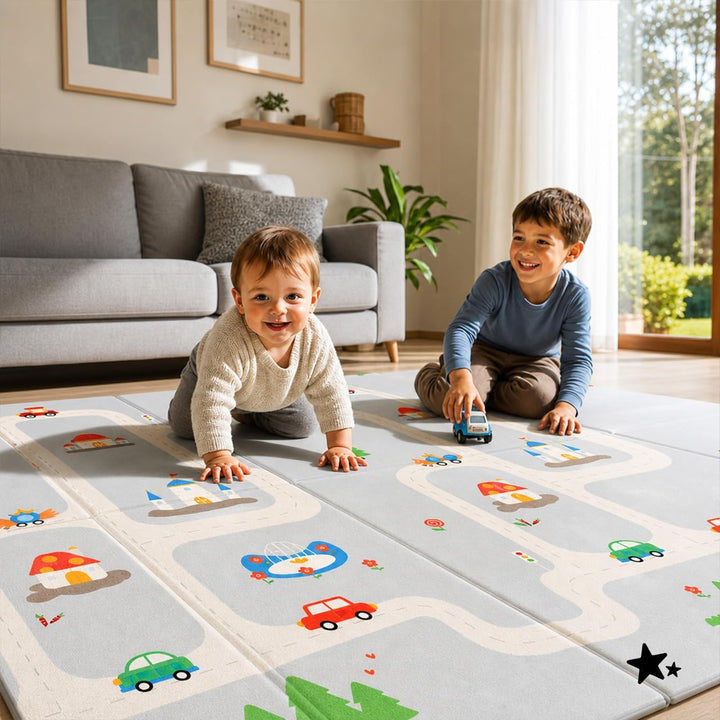 MalPlay Krabbelmatte Baby 150x180x1 cm Faltbar Playmat mit Tasche, Krabbeldecke Baby Teppich Spielde