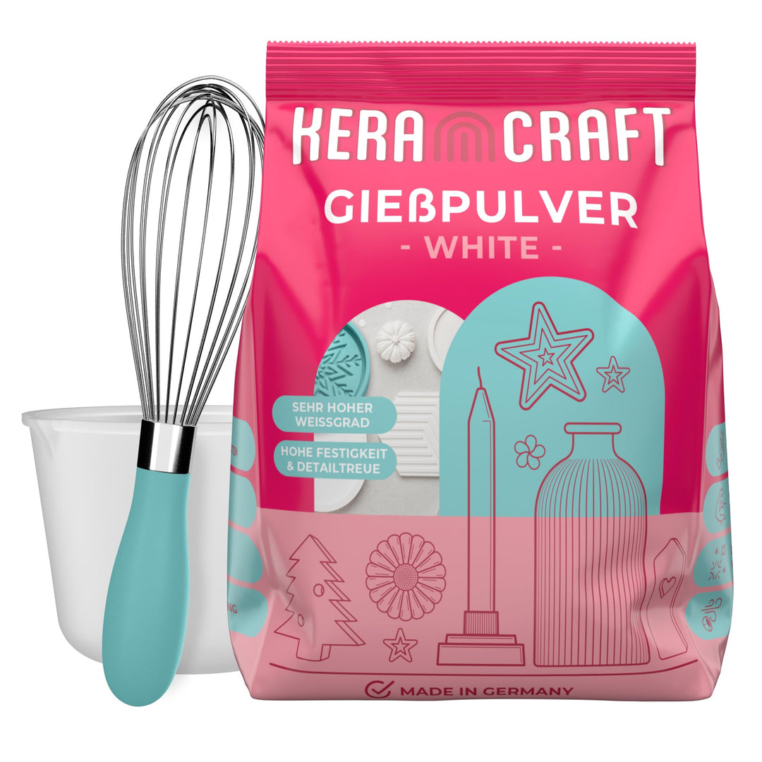 Keracraft Giesspulver weiss 4,5kg mit Silikonbecher 1.000ml und Schneebesen - Reliefgiesspulver weis
