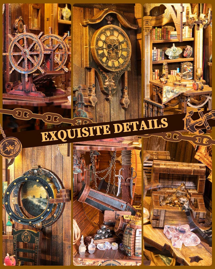 Quanquer DIY Book Nook Kit für Erwachsene_mit Staubschutz und LED-Licht 3D hölzerne Miniatur Puppenh