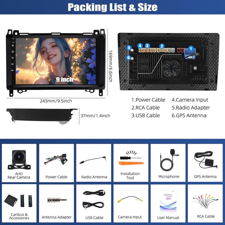 CAMECHO Qualcomm 8-Kern 4+64G Android 15 Autoradio für Mercedes Benz B-Class W245 Viano Vito W639 Sp