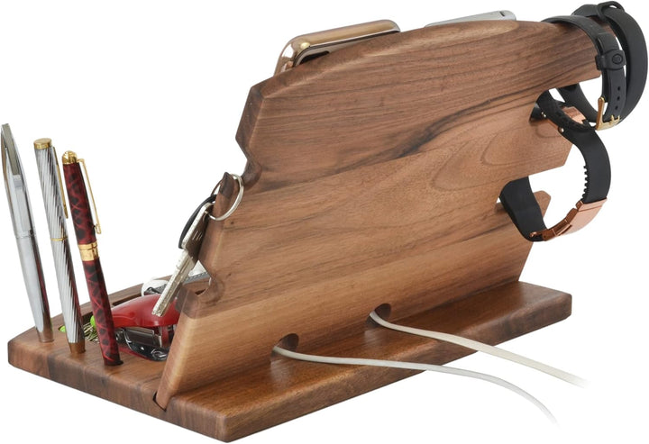 Holz Doppelte Telefon Dockingstation Nussbaum Geldbörsenständer Schlüsselhalter & Uhren Organisator