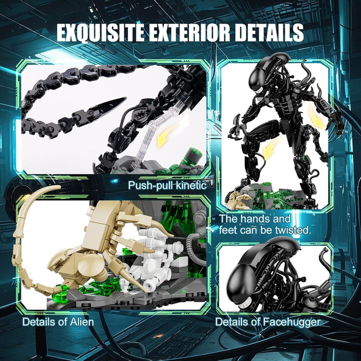Alien Klemmbaustein-Modellbausatz, bewegliches MOC-Figurenset, 958 Teile