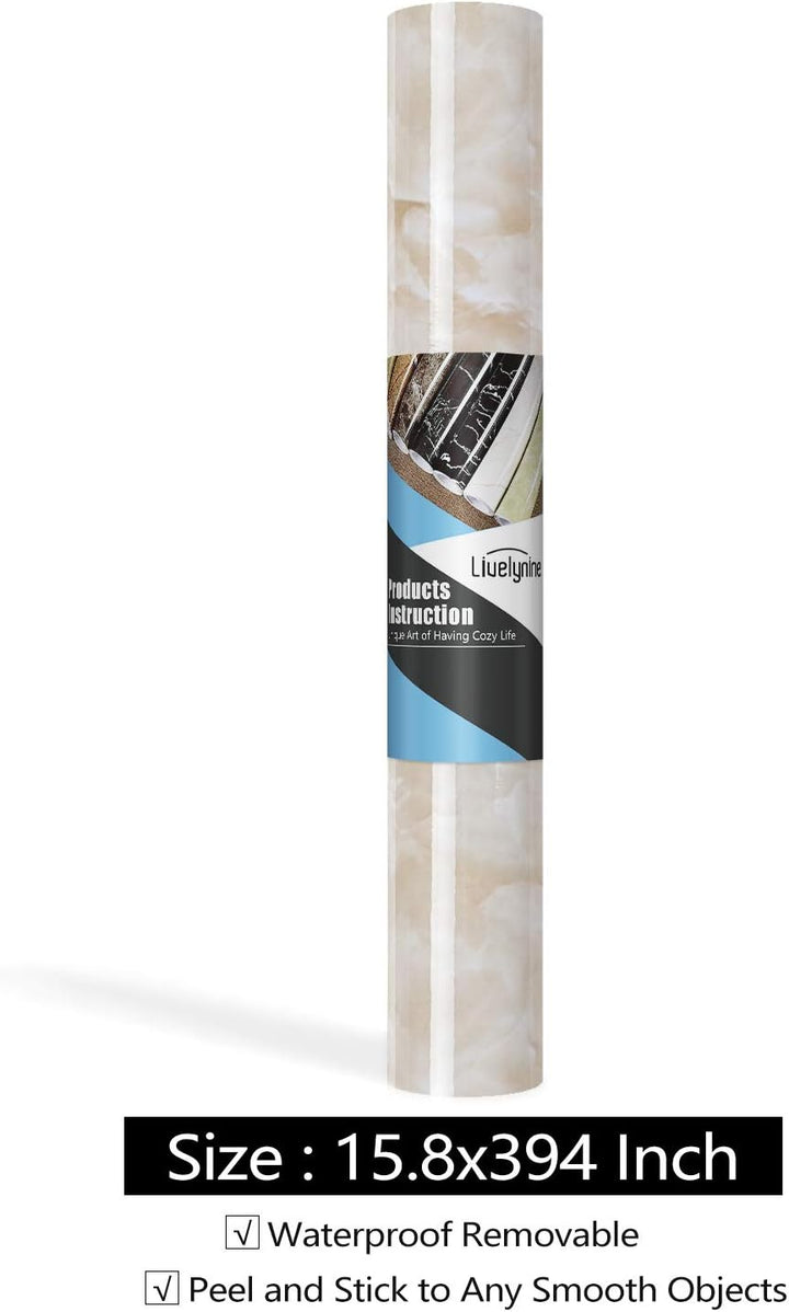 Livelynine 40CMX10M Möbelfolie Marmor Folie Küche Klebefolie Marmor Beige Folie für Tisch Küchen Arb