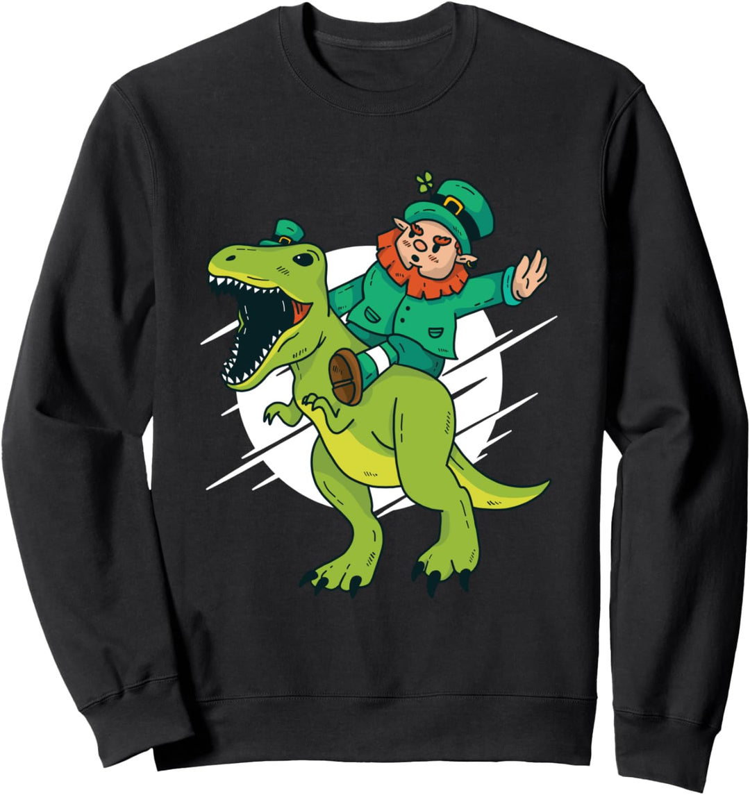 Leprechaun Riding a T-Rex Dinosaurier Funny St Patricks Day Sweatshirt