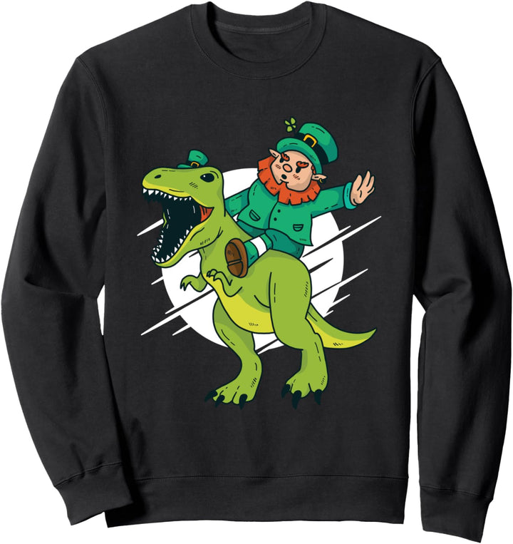 Leprechaun Riding a T-Rex Dinosaurier Funny St Patricks Day Sweatshirt