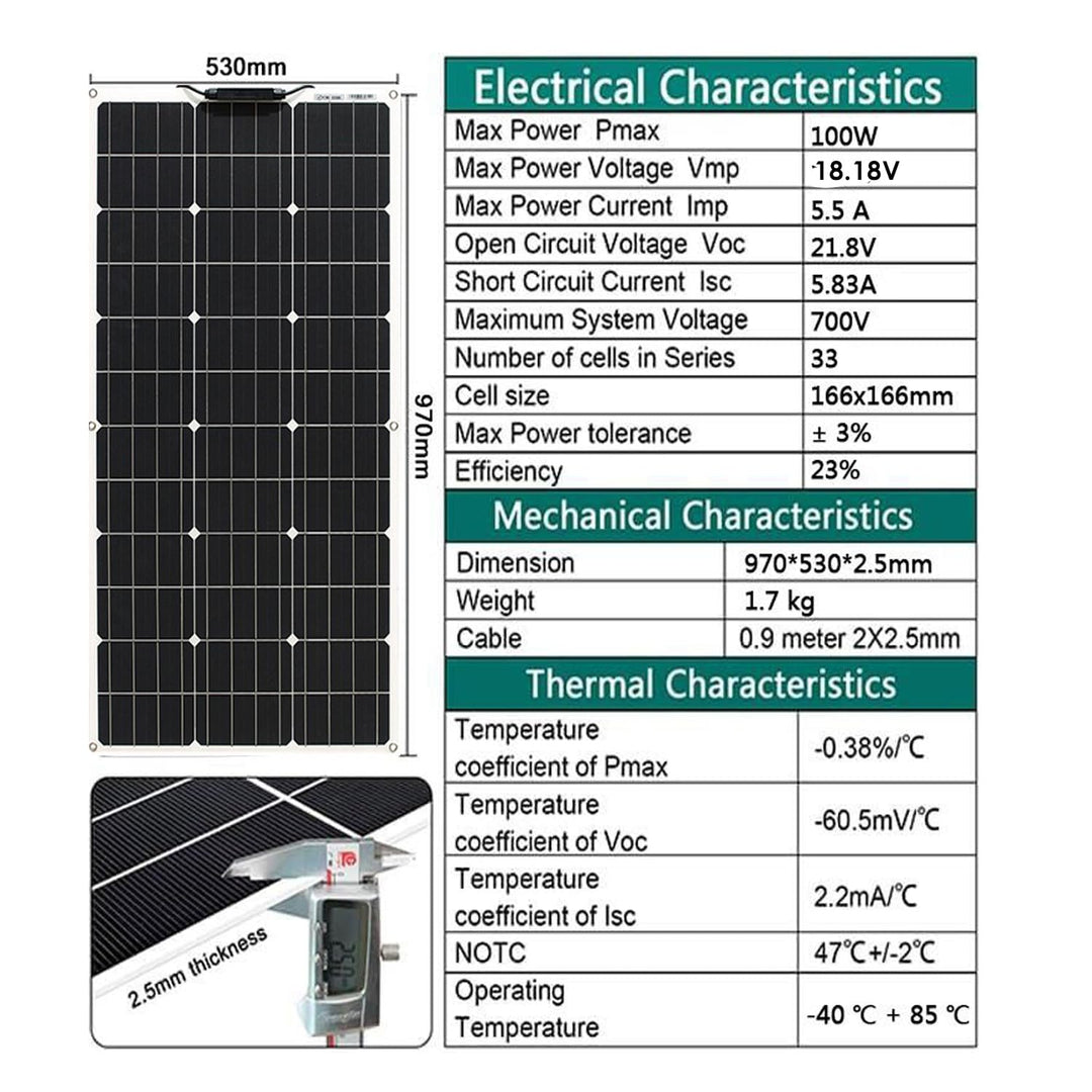 Aysolar 200W 12V Solarpanel Flexibel 2x100W Monokristalline Solarmodul für 12V/24V Batterien Wohnmob