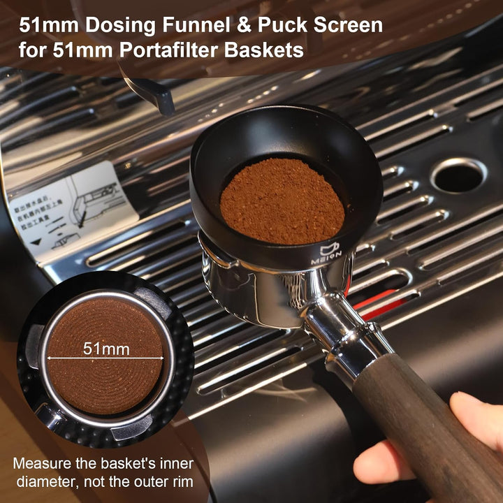 MEION Espresso-Dosiertrichter und Puck-Sieb-Set, magnetischer Kaffeetrichter, wiederverwendbarer Esp