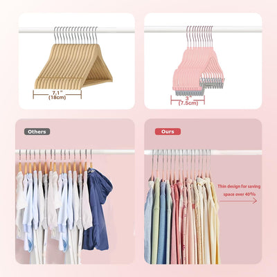 Wellong Baby-Kleiderbügel mit Clips, 24 Stück KinderKleiderbügel aus Samt, Strapazierfähige Kleiderb