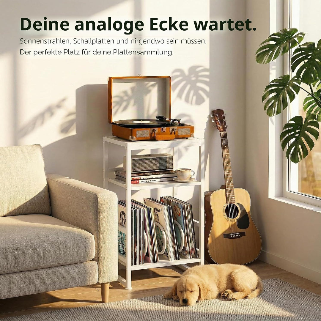 Plattenspieler-Ständer, 3 Etagen Beistelltisch,Plattenspielertisch Aufbewahrung von Schallplatten, b