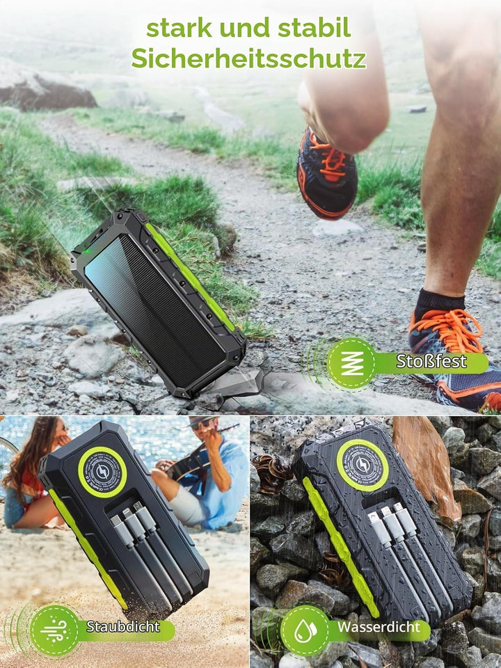 52800mAh Power Bank Solar Powerbank PD 30W Kabellose Tragbares Schnellladegerät mit 3 Kabel,7 Ausgän