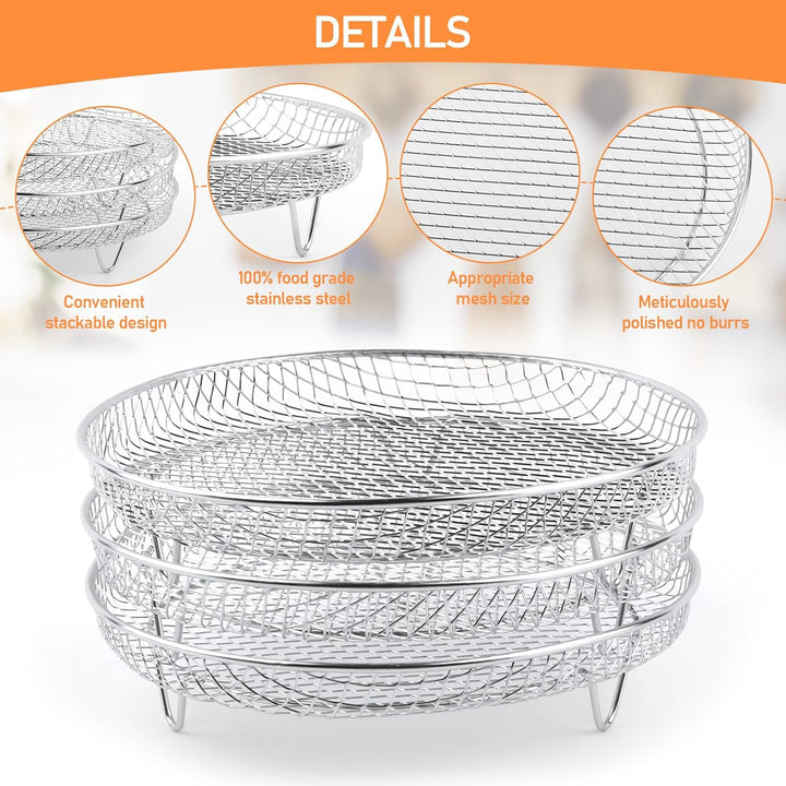 3 Stück Air Fryer Racks, Runder Air Fryer Stand, Heissluftfritteuse Zubehör, Luftfritteusen-Gestell,