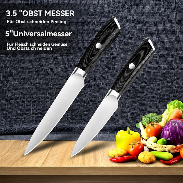 Messerset 2 pcs, Profi Universalmesser 13 cm und Scharfes Schälmesser 9 cm aus Deutschem EN1.4116 Ed