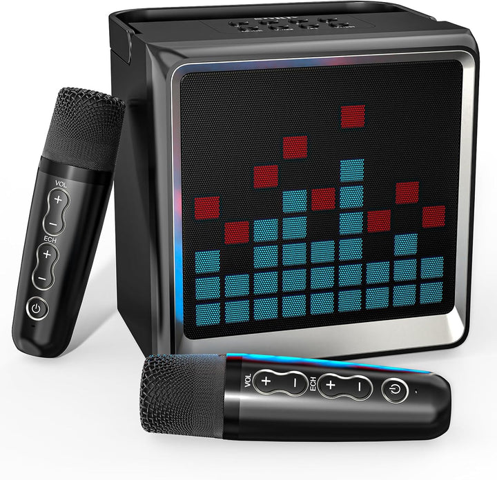 Karaoke-Maschine für Kinder und Erwachsene,tragbarer Bluetooth-Lautsprecher mit 2 drahtlosen Mikrofo