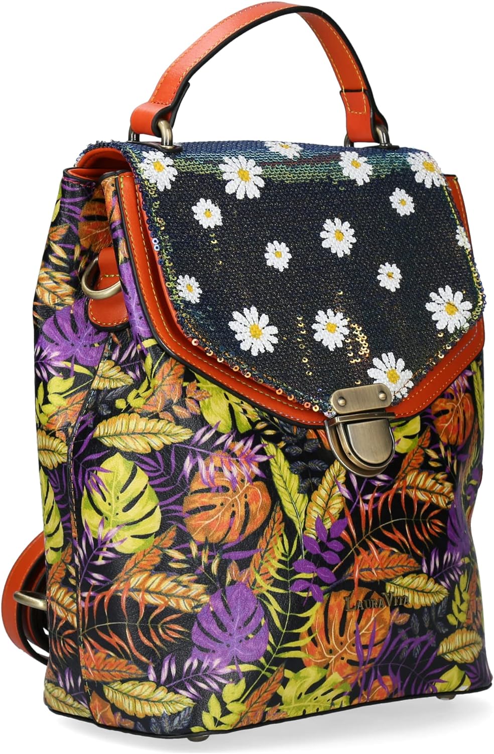 Laura Vita Damen Rucksack Handtasche Steckschloss lässig Trend Sommerfarbe Artio Rot+lila Dunkel, Ro