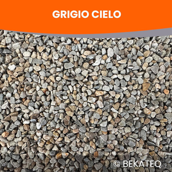 Steinteppich aussen bis 2,5qm - 25kg Marmorkies in Grigio Cielo + 1K PU Kleber Bindemittel 1kg - Wet