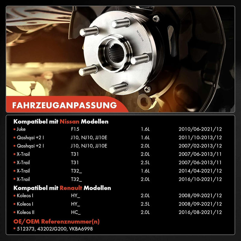 Frankberg 1x Radnabe Radlagersatz Hinten Kompatibel mit Juke F15 2010-2021 Qashqai +2 I J10 NJ10 JJ1