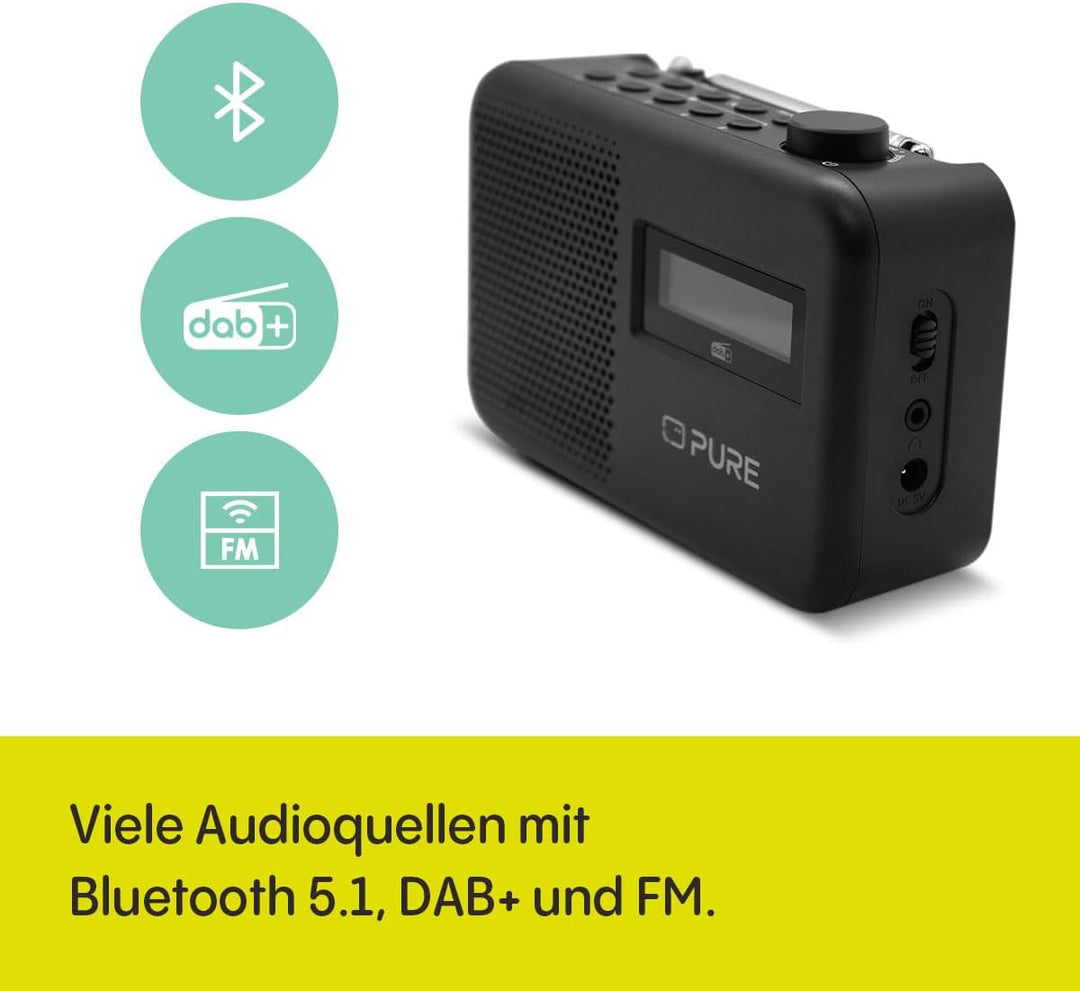 Pure Elan One2 tragbares DAB+/FM Radio mit Bluetooth 5.1 (LCD-Display, 10 Speichertasten, Batteriebe
