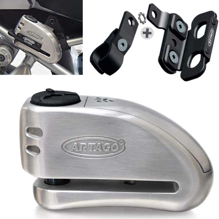 ARTAGO 32S1 Pack Bremsscheibenschloss mit Alarm 120db Hohe Sicherheit + Halterung für BMW (R1250GS,