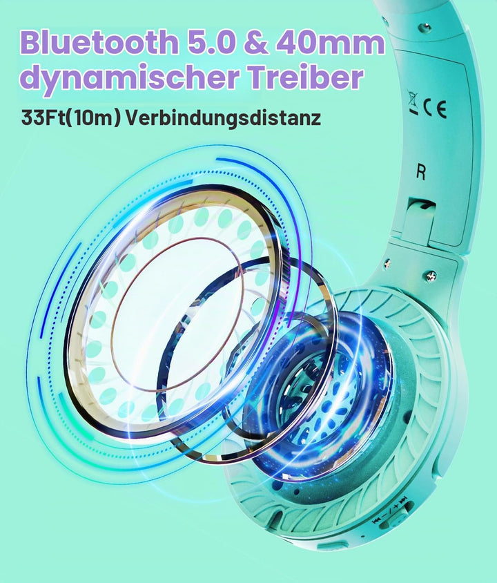 Kinder Kopfhörer Wireless 60H, Faltbare On Ear Kopfhörer mit MIC, Lautstärkebegrenzer 85dB/94dB Drah