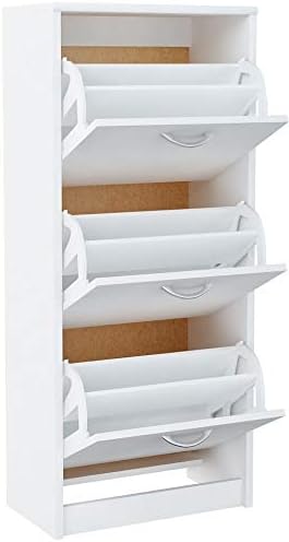 MATKAM Schuhschrank aus Holz 3S, in Schlichter Optik, B 50 x H 116 x T 28 cm, laminierte Möbelplatte