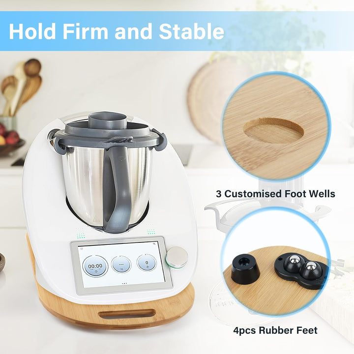 Gleitbrett für Thermomix TM6 / TM5, Holz Brett mit Rollen, Gleitbrett Zubehör mit Handgriff, Rollbre