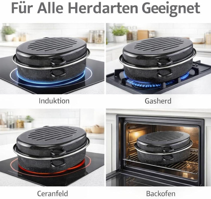 CUCINOVA Emaille Bräter [38 cm] mit Deckel – Gansbräter – Auflaufform – Schmortopf – backofengeeigne