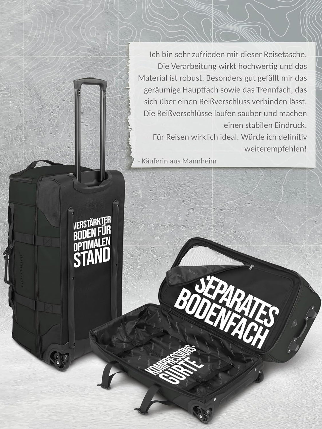 normani XXL Reisetasche 100-120 Liter 2-Rad Trolley gross Weichgepäck Travel Bag mit Rollen und 8 Fä