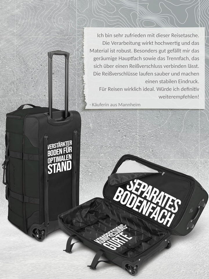 normani XXL Reisetasche 100-120 Liter 2-Rad Trolley gross Weichgepäck Travel Bag mit Rollen und 8 Fä