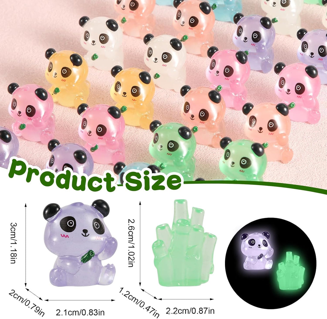 35St Leuchtende Mini Panda und 5St Leuchtende Bambusse Mini Panda Harz Mini Panda Figuren Mini Tiere