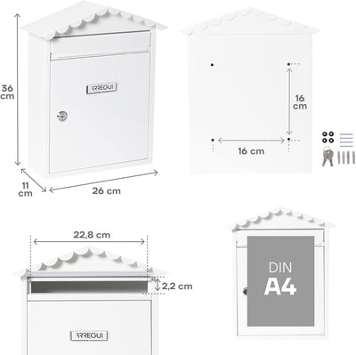 Arregui 1832D104 Visit Briefkasten, 26 x 9 x 36 cm, Weiss, Weiss