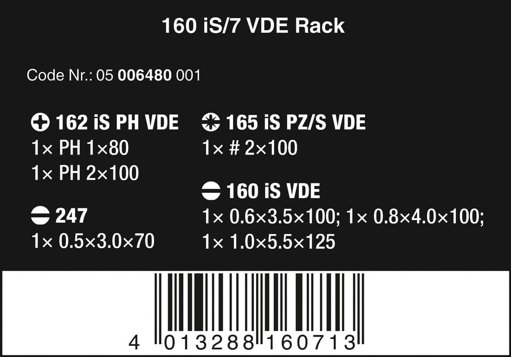 Wera 05006480001 160 iS/7, VDE Isolierter Schraubendreher Satz, 7-teilig