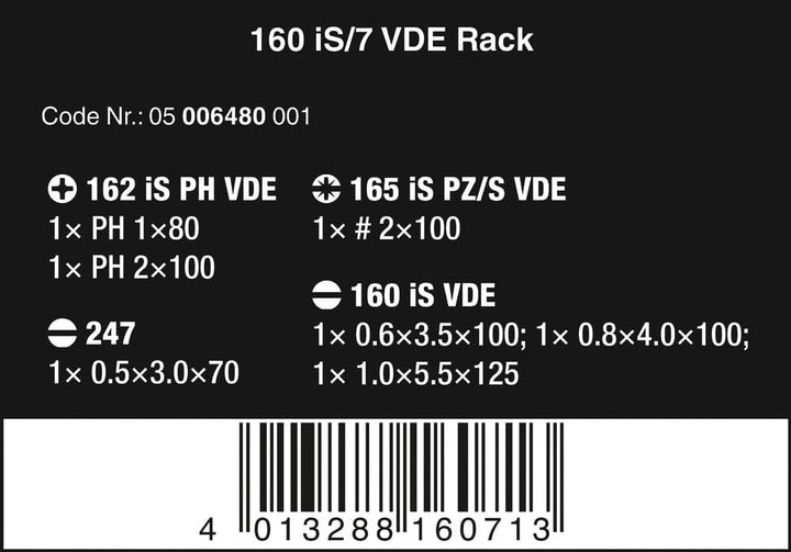 Wera 05006480001 160 iS/7, VDE Isolierter Schraubendreher Satz, 7-teilig