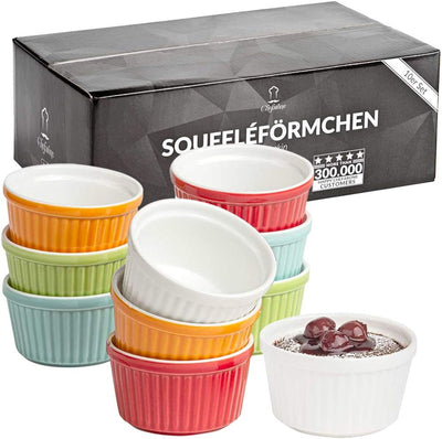 Chefarone® Soufflé Förmchen Backofenfest 10er Set - Creme Brulee Schälchen Keramik zum Backen und An