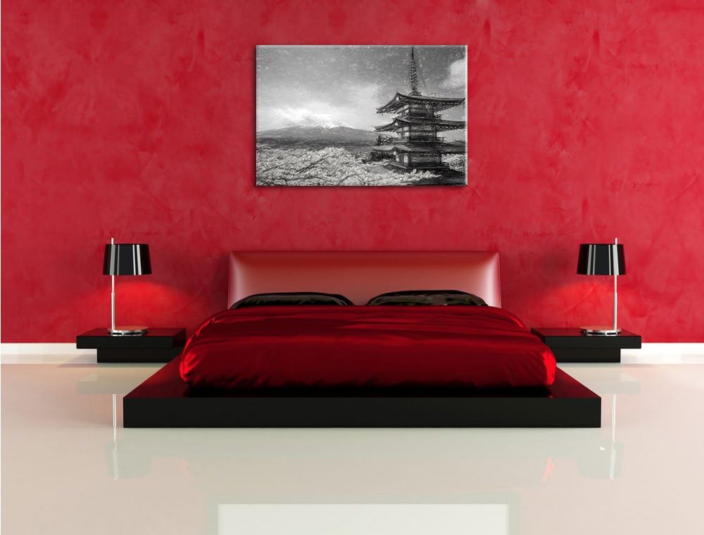 Pixxprint Mount Fuji in Japan Kohle Effekt, Format: 100x70 auf Leinwand, 100x70