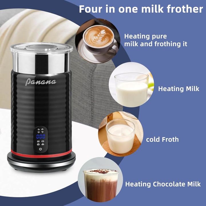 Panana Milchschäumer Kaffeezubereiter, 4-in-1 automatischer Schäumer und Milchdampfer, warmer & kalt