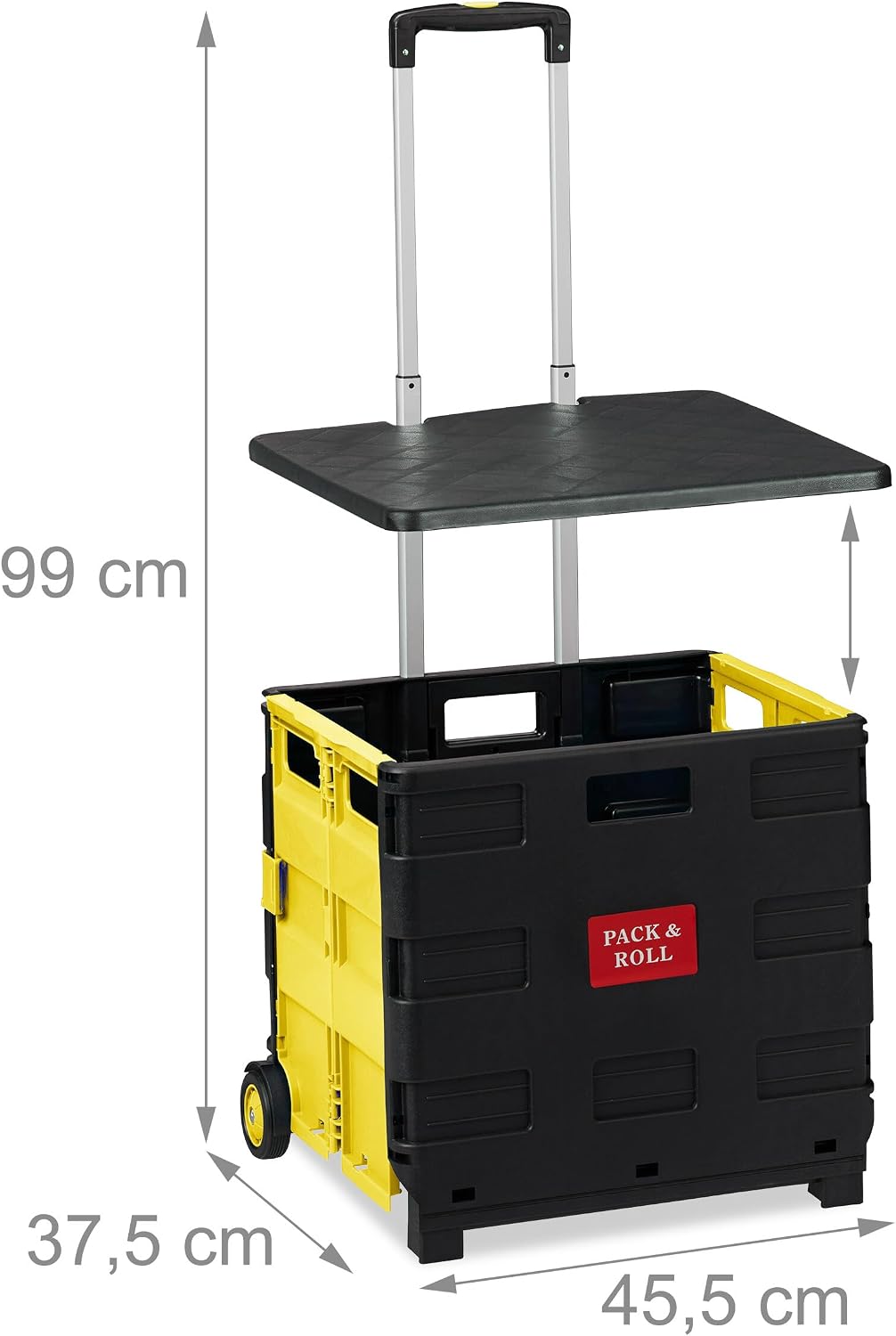 Relaxdays Einkaufstrolley klappbar, bis 35 kg, 50 l Kiste, mit Teleskopgriff, 2 Rollen, Transport Tr
