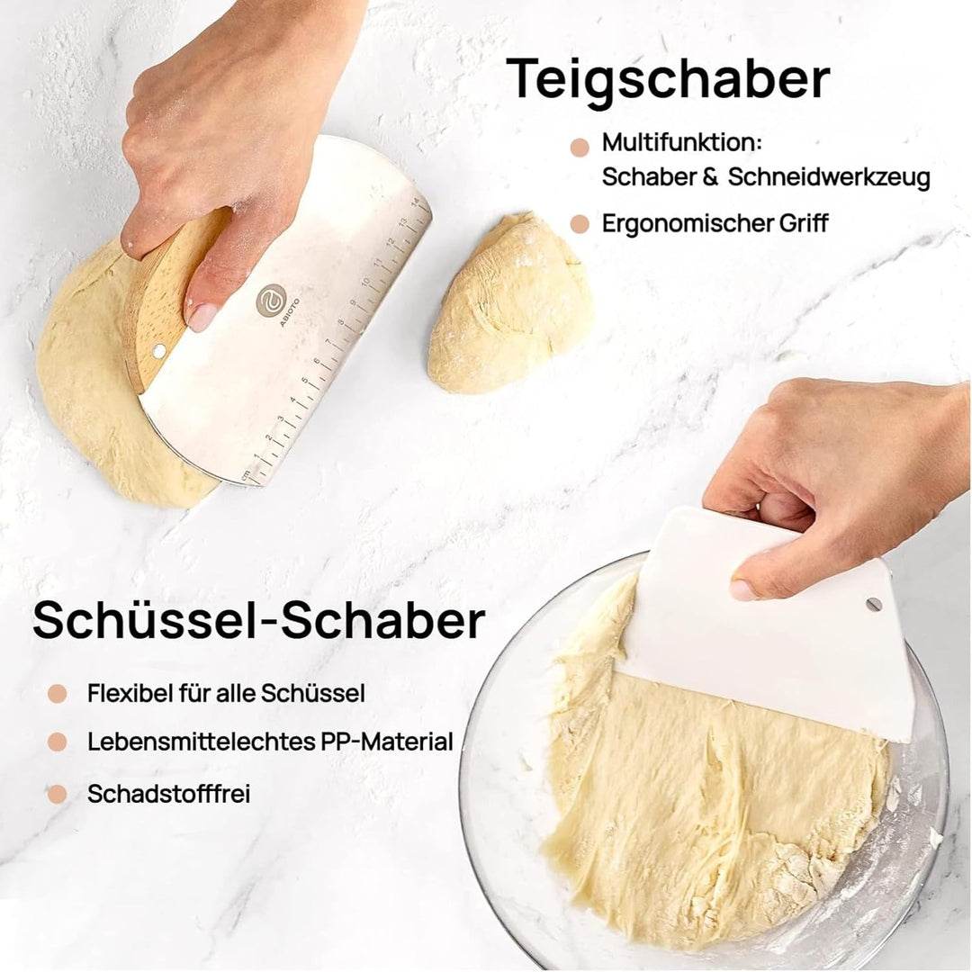 Brot Gärkorb Set aus 100% Rattan, 25cm Rund & 25cm Oval Gärkörbchen für Sauerteig Starter, Inkl. 2 B