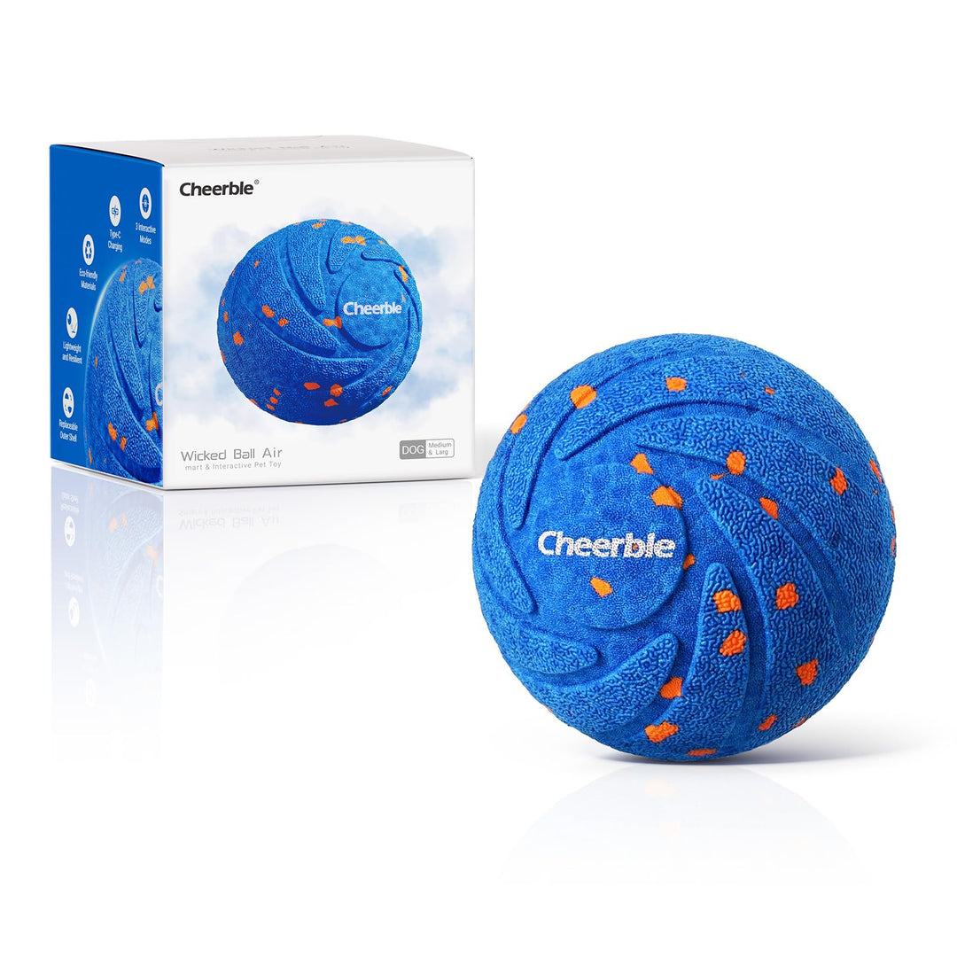 Cheerble Wicked Ball AIR - Interaktiver Hundeball mit 3 Spielmodi, Blau, Blau