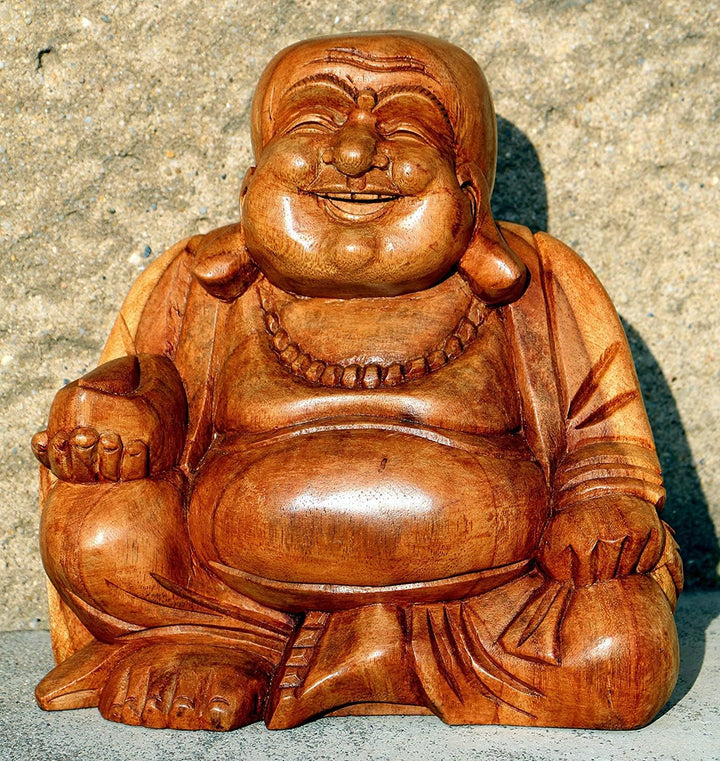 Wogeka Super schöner lachender 30 cm Buddha Happy Holz Handarbeit Budda FENG Shui Bali Buda BH30
