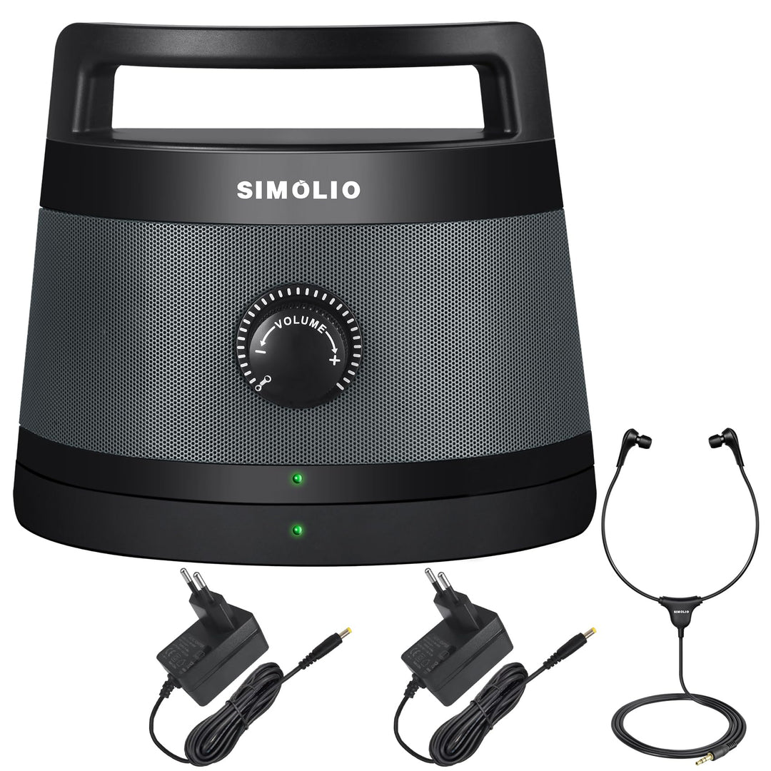 SIMOLIO Funklautsprecher für Fernseher Kabellos, 2.4GHz Tragbarer TV Lautsprecher für Senioren, Perf