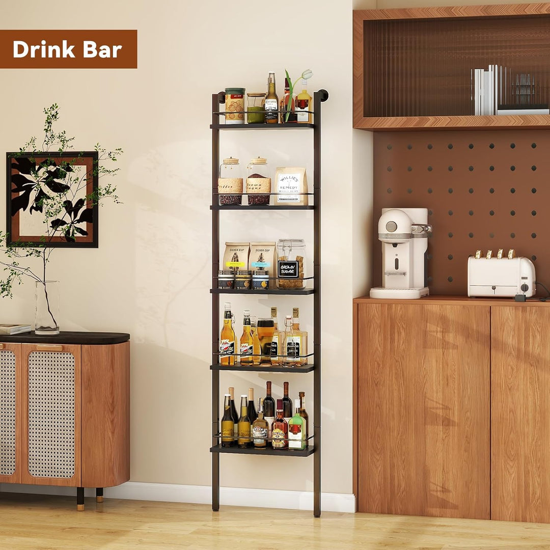 YMYNY 5-Tier freistehende Weinregale, Liquor Flasche Display Regal mit Zäunen, Wand montierte schwim