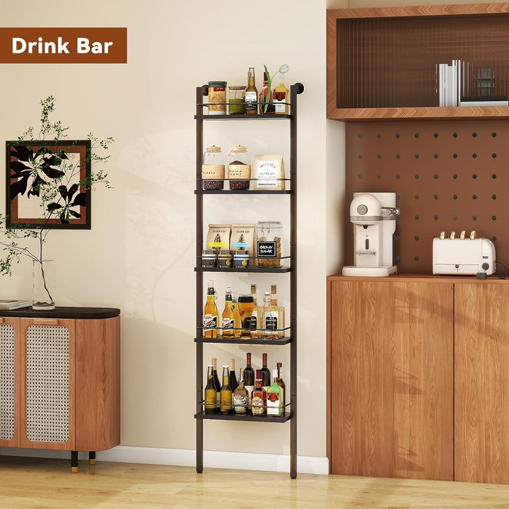 YMYNY 5-Tier freistehende Weinregale, Liquor Flasche Display Regal mit Zäunen, Wand montierte schwim