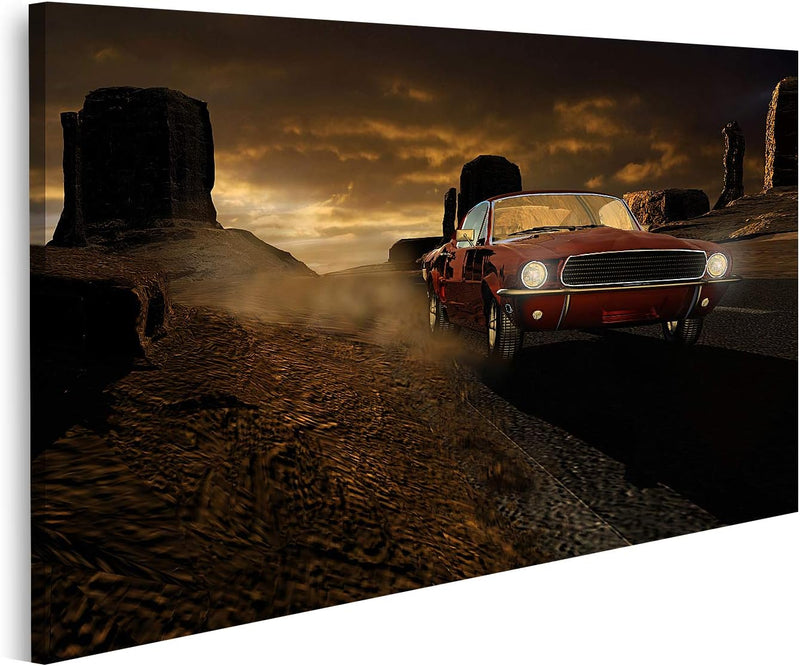 islandburner Bild auf Leinwand 1967 Metallroter Ford Mustang Monument Valley Bilder Wandbilder Poste