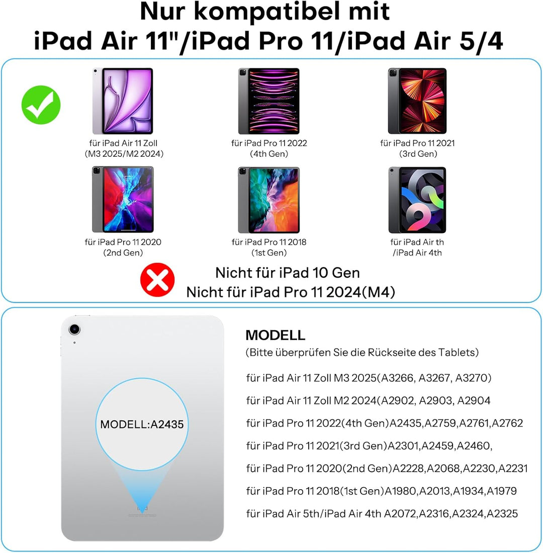 TECURS Magnetische Tastatur Hülle für iPad Air 11 Zoll (M4/M3/M2, 2026/2025/2024) /Air 5/4, Magic Ke