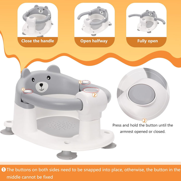 Badewannensitz Baby ab 6-24 monate Badesitz Baby mit 4 Starken Saugnäpfen Ergonomisch Rückenlehne un