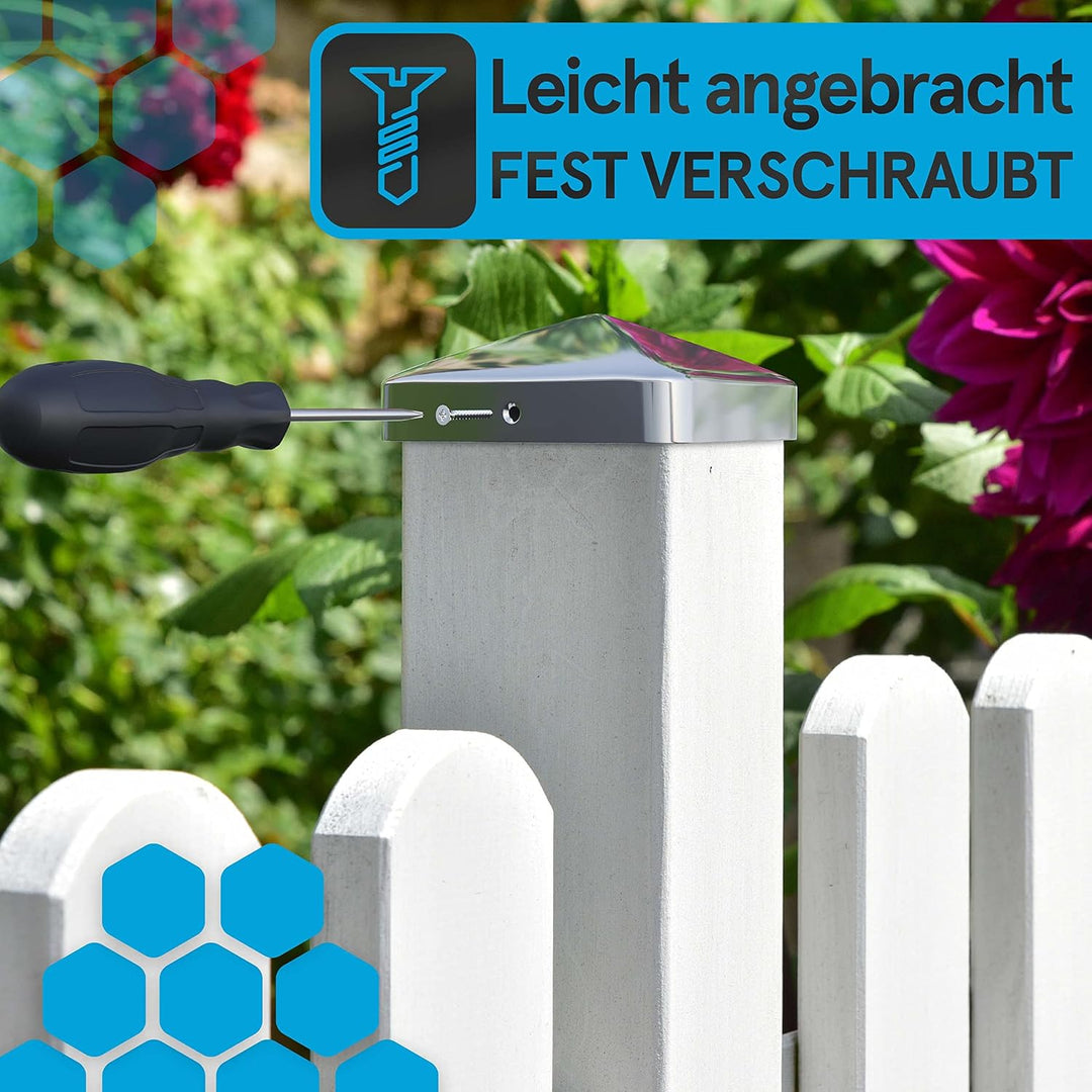 TOOLCORE® Pfostenkappen 9x9cm Edelstahl [Perfekter Schutz] 5 Stück inkl. Edelstahl Schrauben - Rostf