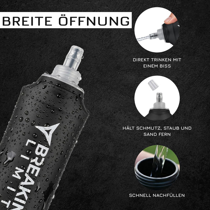 BREAKING LIMITS Soft Flask 500ml - Trinkflasche Faltbar - Faltbare Softflask für Laufweste, Laufen &