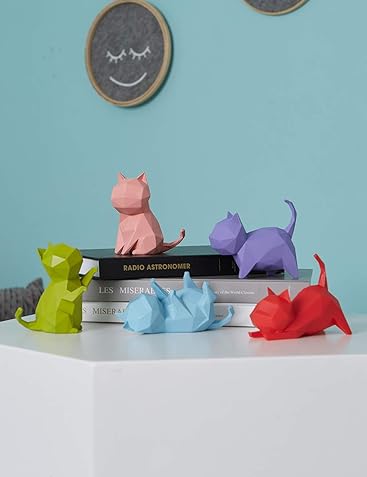 Amoy-Art 3pcs Katze Skulptur Dekor Modern Statue Arts Wohnzimmer Kunst Polyresin Geschenk