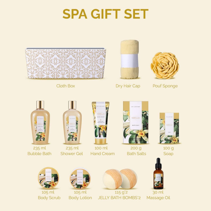 SPA LUXETIQUE Muttertagsgeschenk Geschenk für Frauen,12tlg Vanilleduft Bade Geschenkset mit Badesalz