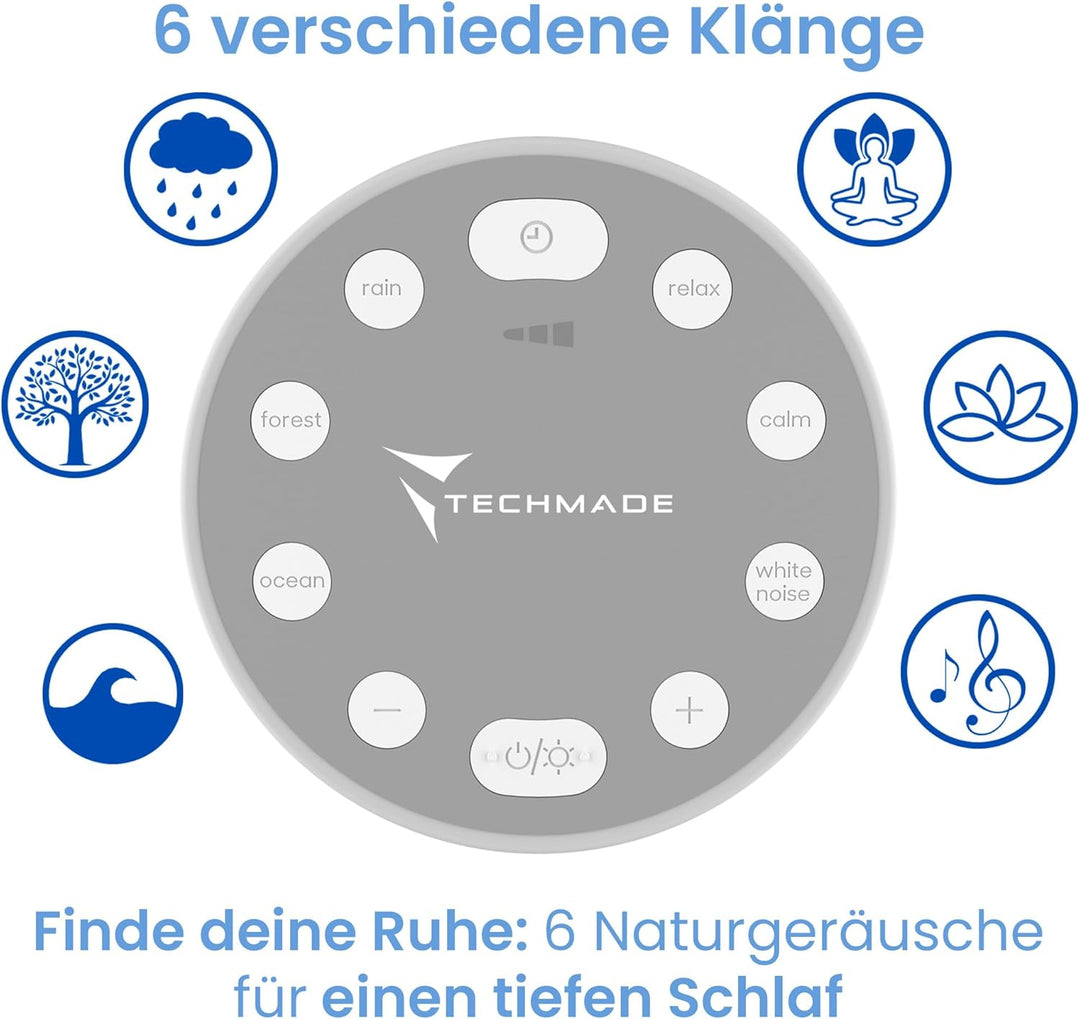 Weisse Soundmaschine für Babys, Kinder, Erwachsene, Senioren, mit Nachtlicht, mit 6 beruhigenden Ger